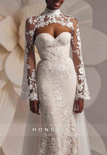 Lace Long Sleeves High Neck Floor-Length Trumpet Wedding Dresses