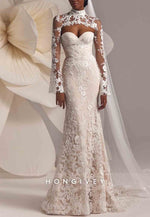 Lace Long Sleeves High Neck Floor-Length Trumpet Wedding Dresses