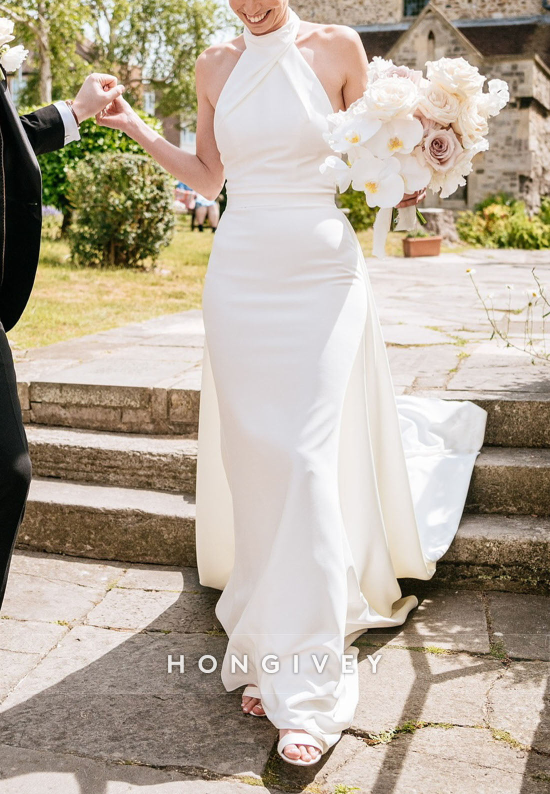 Open Back Sleeveless Halter Neck Detachable Mermaid Wedding Dresses