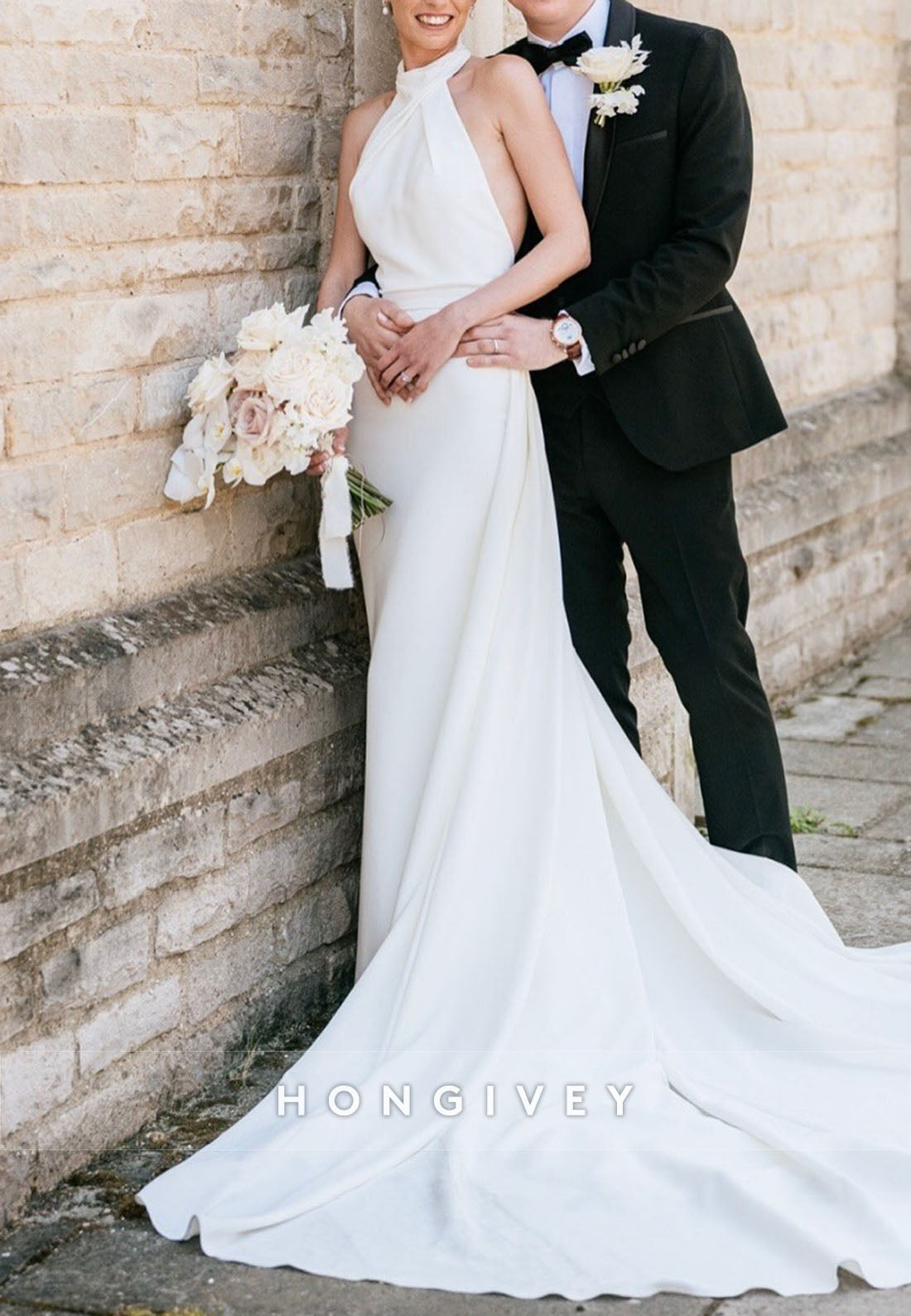 Open Back Sleeveless Halter Neck Detachable Mermaid Wedding Dresses