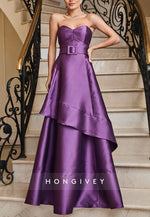 Elegant Sweetheart Satin A-Line Floor-Length Evening Gowns with Waistband