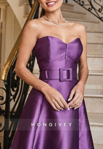 Elegant Sweetheart Satin A-Line Floor-Length Evening Gowns with Waistband