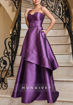 Elegant Sweetheart Satin A-Line Floor-Length Evening Gowns with Waistband