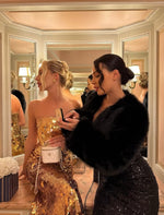 Glod Glitter Strapless Sleeveless Sequins Mermaid Floor-Length Evening Dress