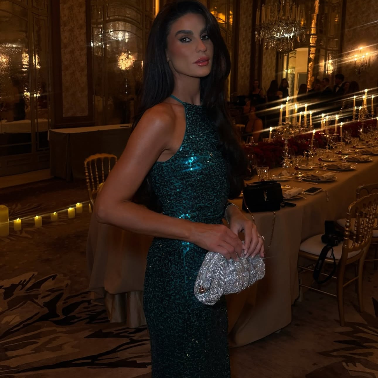 Glitter Green Halter Sleeveless Mermaid Sequins Sparkle Prom Dress