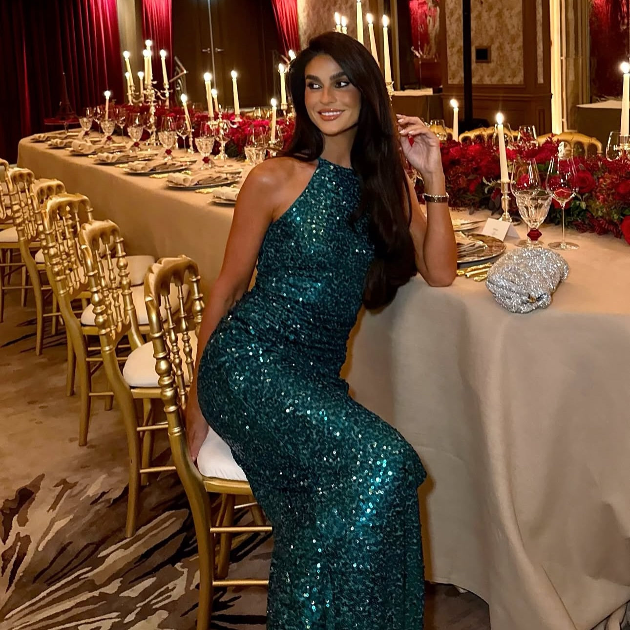 Glitter Green Halter Sleeveless Mermaid Sequins Sparkle Prom Dress