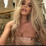 Sequins Pink Sparkle Beaded Sleeveless Mermaid Side Prom Dress