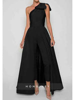 One Shoulder Bow Jumpsuit Detachable Evening Dress