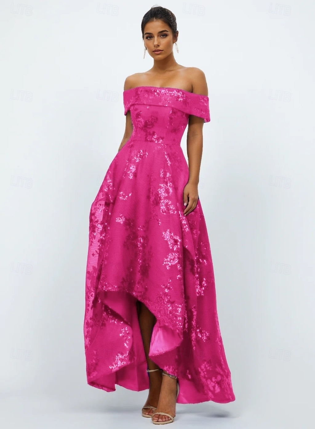 Sparkle Sequins Off the Shoulder A-Line Ankle-Length Formal Evening Dress
