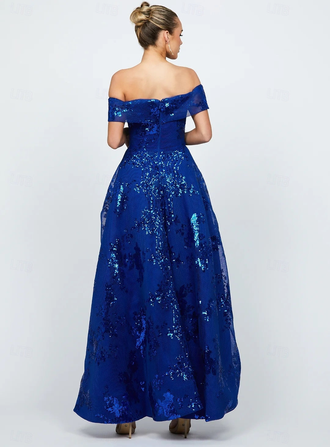 Sparkle Sequins Off the Shoulder A-Line Ankle-Length Formal Evening Dress