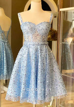 Sweetheart A-Line Sequined Pleated Regular Straps Short Homecoming Dresses
