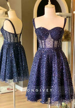 Sweetheart A-Line Sequined Pleated Regular Straps Short Homecoming Dresses