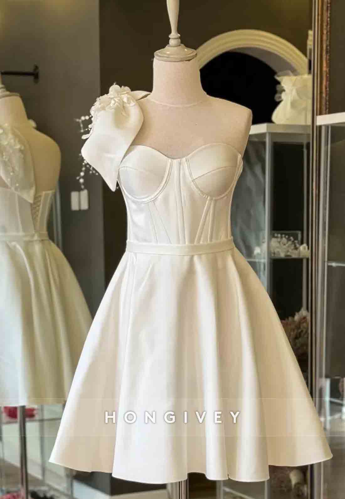 One Shoulder Bowknot Sleeveless A-Line Pleated Short Homecoming Dresses