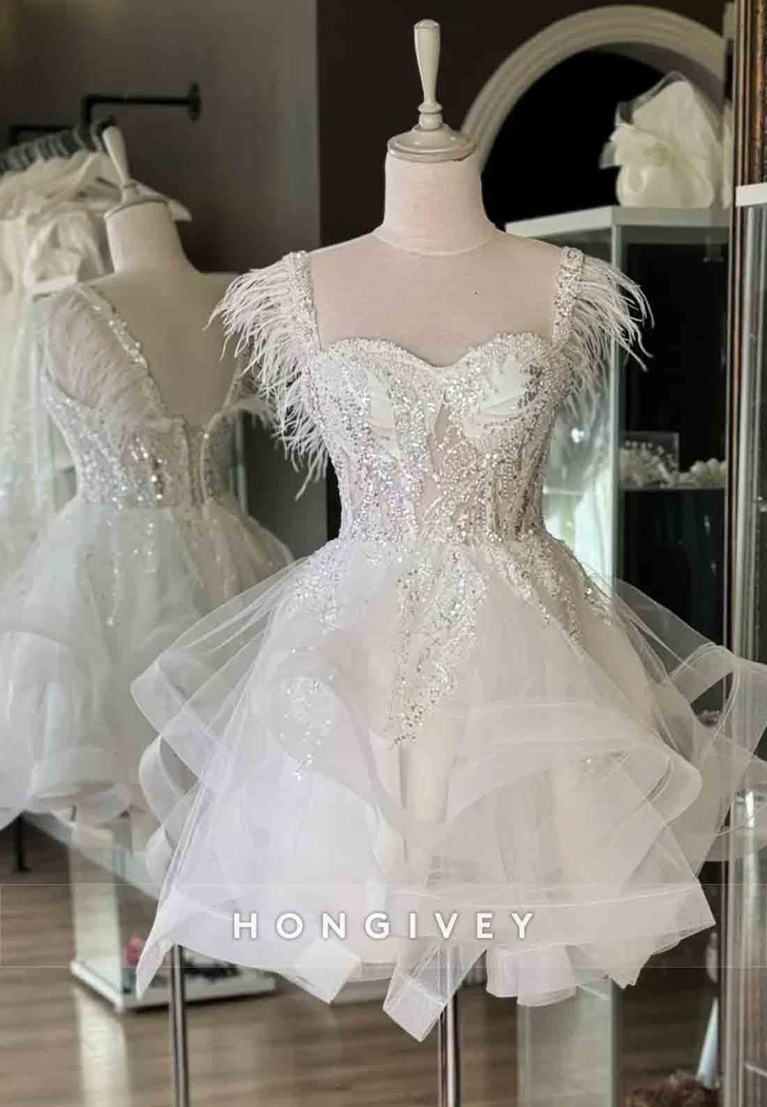 Sweetheart Feather Beading Organza A-Line Short Homecoming Dresses
