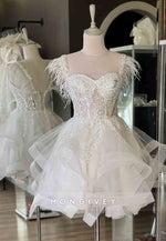 Sweetheart Feather Beading Organza A-Line Short Homecoming Dresses