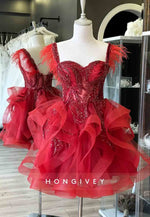 Sweetheart Feather Beading Organza A-Line Short Homecoming Dresses