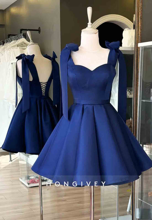 Bowknot Regular Straps Pleated Sleeveless Princess Short Homecoming Dresses