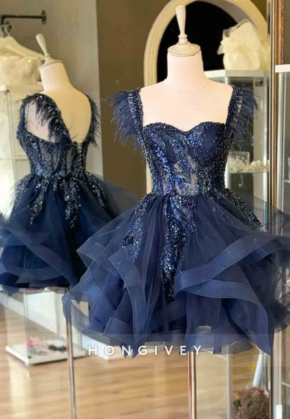 Sweetheart Feather Beading Organza A-Line Short Homecoming Dresses