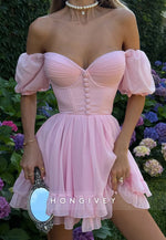 Pink Off the Shoulder Ruched A-Line Sweetheart Short Homecoming Dress