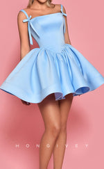 H2175 - Sweet Satin A-Line Square Spaghetti Straps Bowknot Party/Homecoming Dress