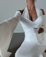 Elegant Halter Long Sleeve Mermaid Shawl Floor-Length Evening Dress