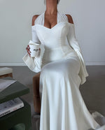 Elegant Halter Long Sleeve Mermaid Shawl Floor-Length Evening Dress
