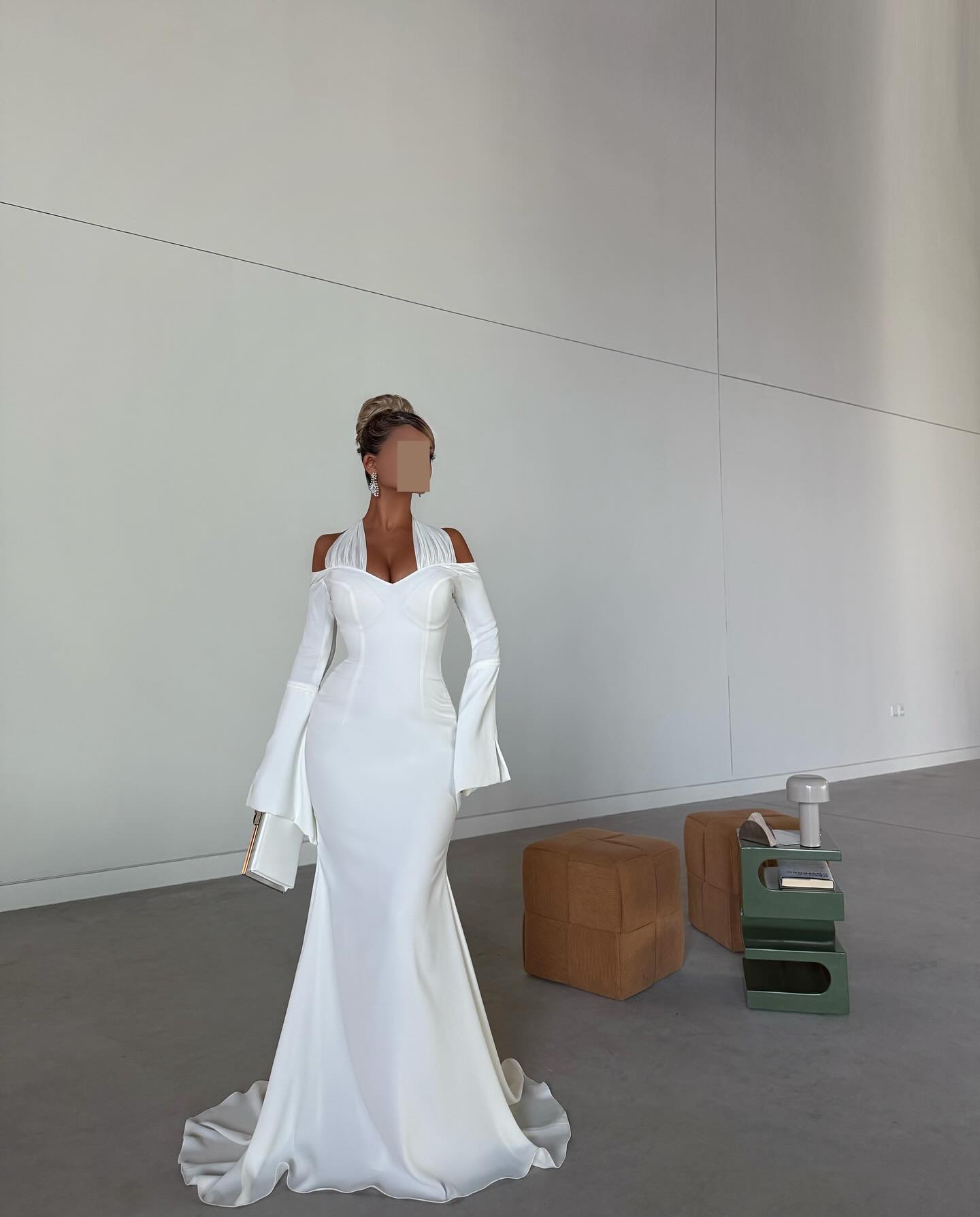 Elegant Halter Long Sleeve Mermaid Shawl Floor-Length Evening Dress