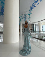 Lace Long Sleeve Square Neck Mermaid Backless Floor-Length Evening Dress