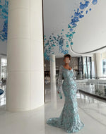 Lace Long Sleeve Square Neck Mermaid Backless Floor-Length Evening Dress