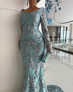 Lace Long Sleeve Square Neck Mermaid Backless Floor-Length Evening Dress