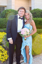 Strapless Green Silk Long Party Dress with Slit