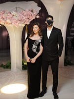 Elegant Square Neck Cape Sleeve Mermaid Beaded Applique Evening Dress