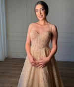 Spaghetti Straps A-Line Sparkle Sequins Beaded Evening Dress Floor-Length