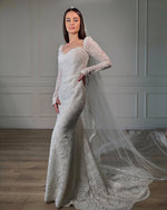Elegant Lace Square Neck Long Sleeve Mermaid Floor-Length Wedding Dress