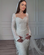 Elegant Lace Square Neck Long Sleeve Mermaid Floor-Length Wedding Dress
