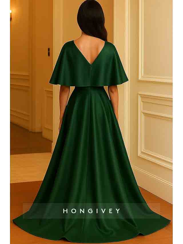 V Neck Flutter Sleeves Mermaid Court Train Evening Dress