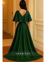 V Neck Flutter Sleeves Mermaid Court Train Evening Dress