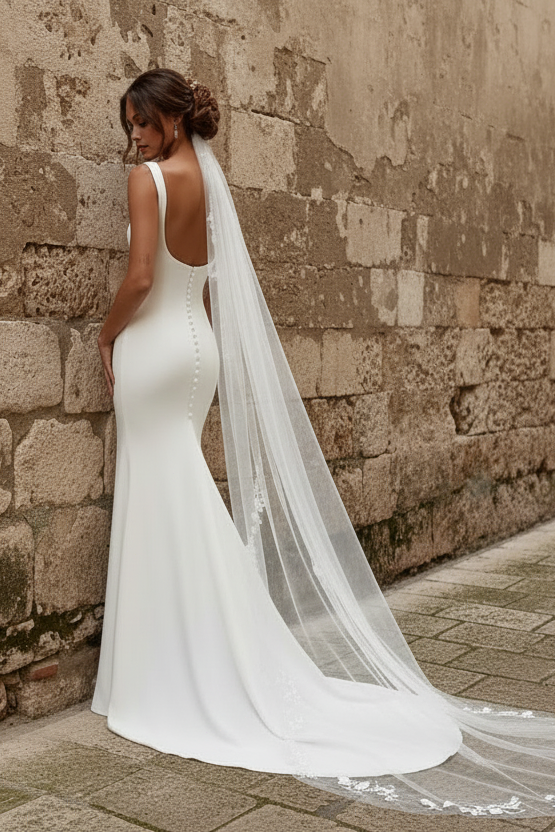 Cowl Neck Chapel Train Satin Regular Straps Low Back Mermaid Wedding Dresses
