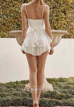 Spaghetti Straps V-Neck Pleated A-Line Mini Homecoming Dresses with Ruched