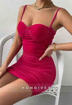 Spaghetti Straps Sleeveless Sweetheart Sheath Pleated Mini Homecoming Dress