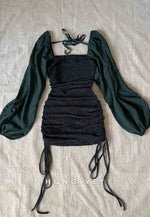 Glitter Off the Shoulder Long Sleeves Pleated Sheath Mini Homecoming Dresses