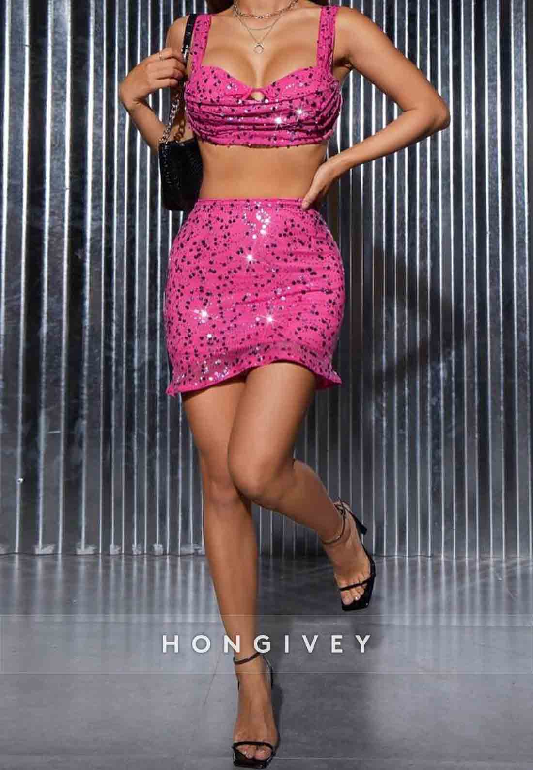 Regular Straps Sleeveless Sequined Pleated Sheath Mini Homecoming Dresses