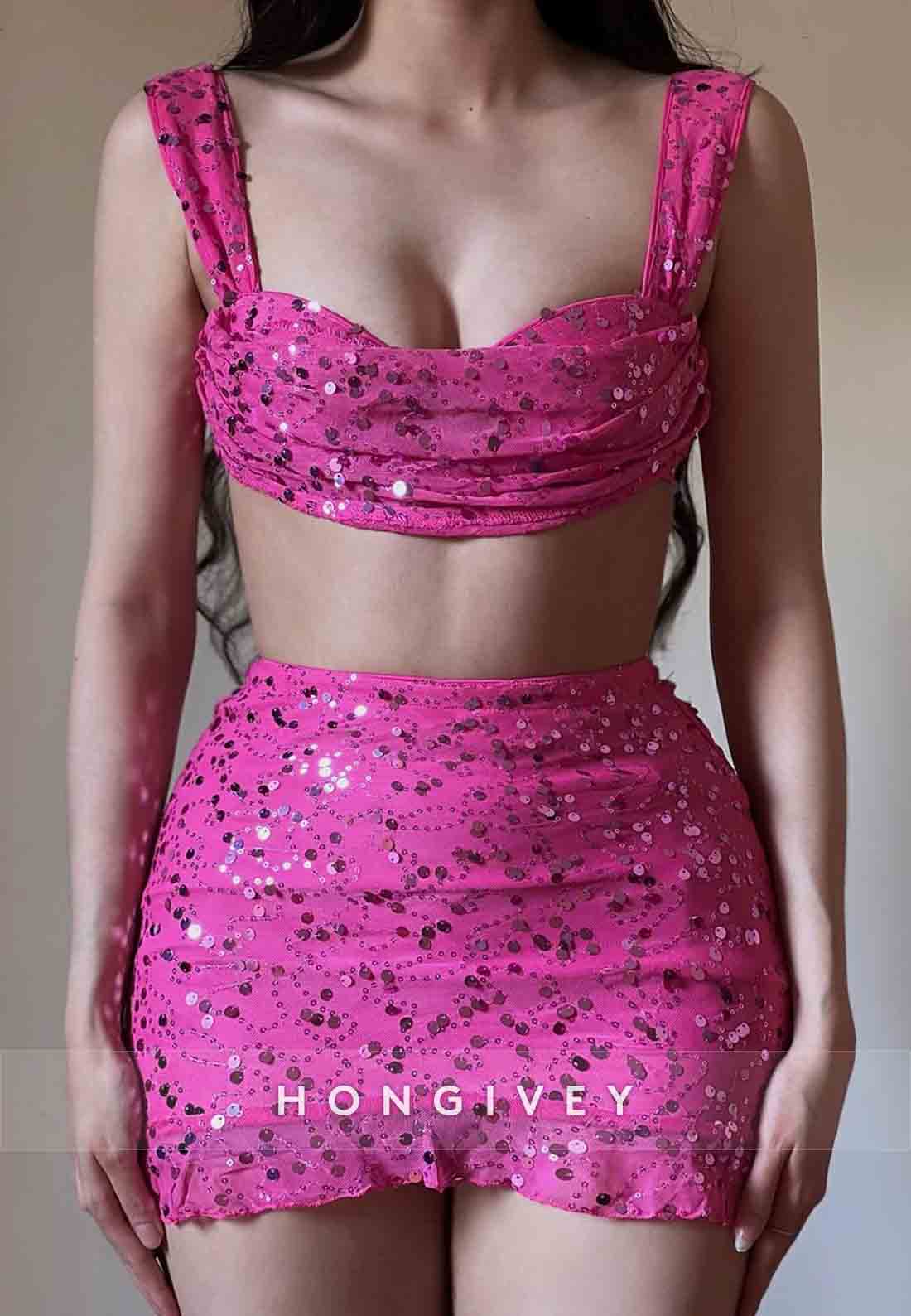 Regular Straps Sleeveless Sequined Pleated Sheath Mini Homecoming Dresses