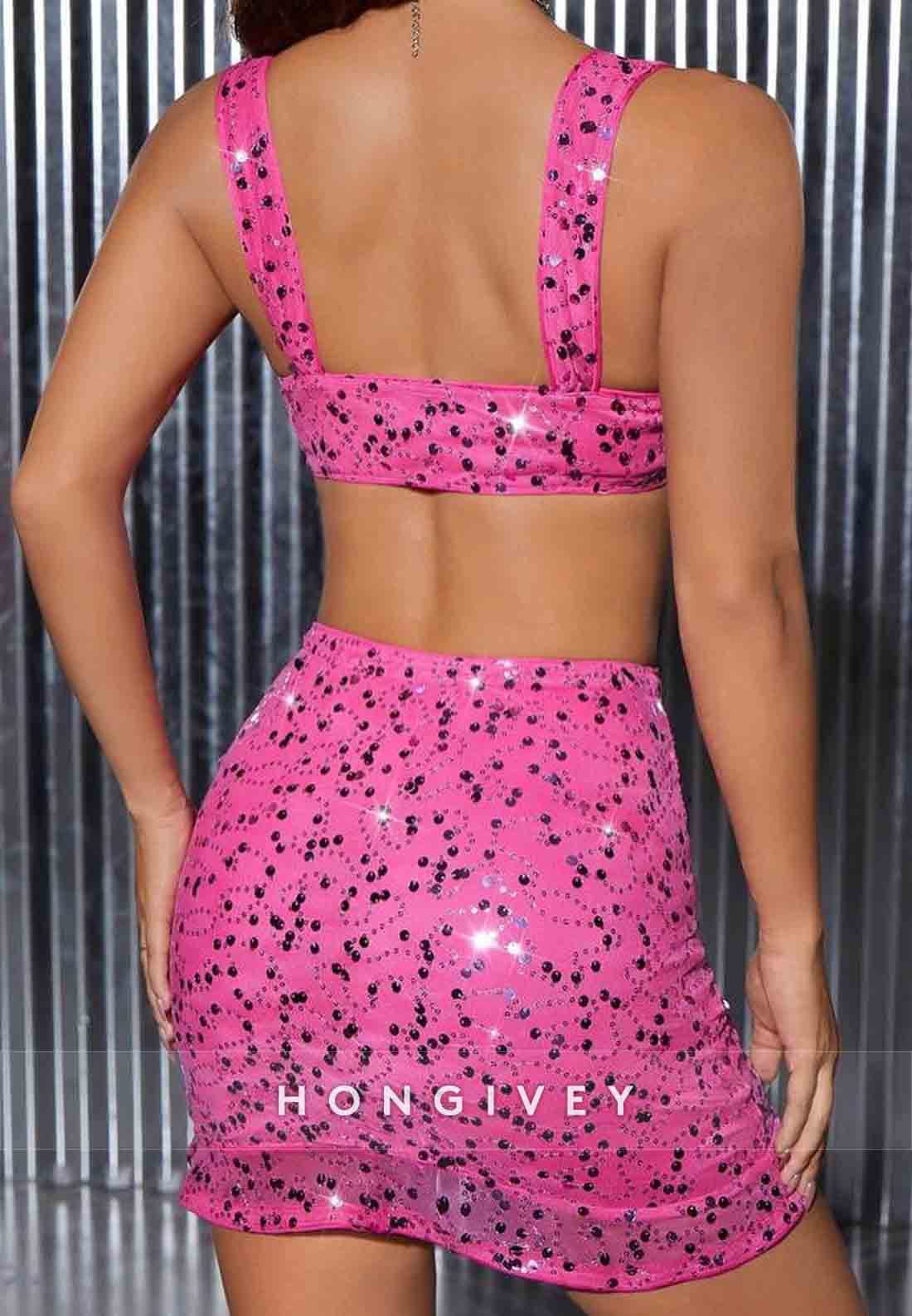 Regular Straps Sleeveless Sequined Pleated Sheath Mini Homecoming Dresses