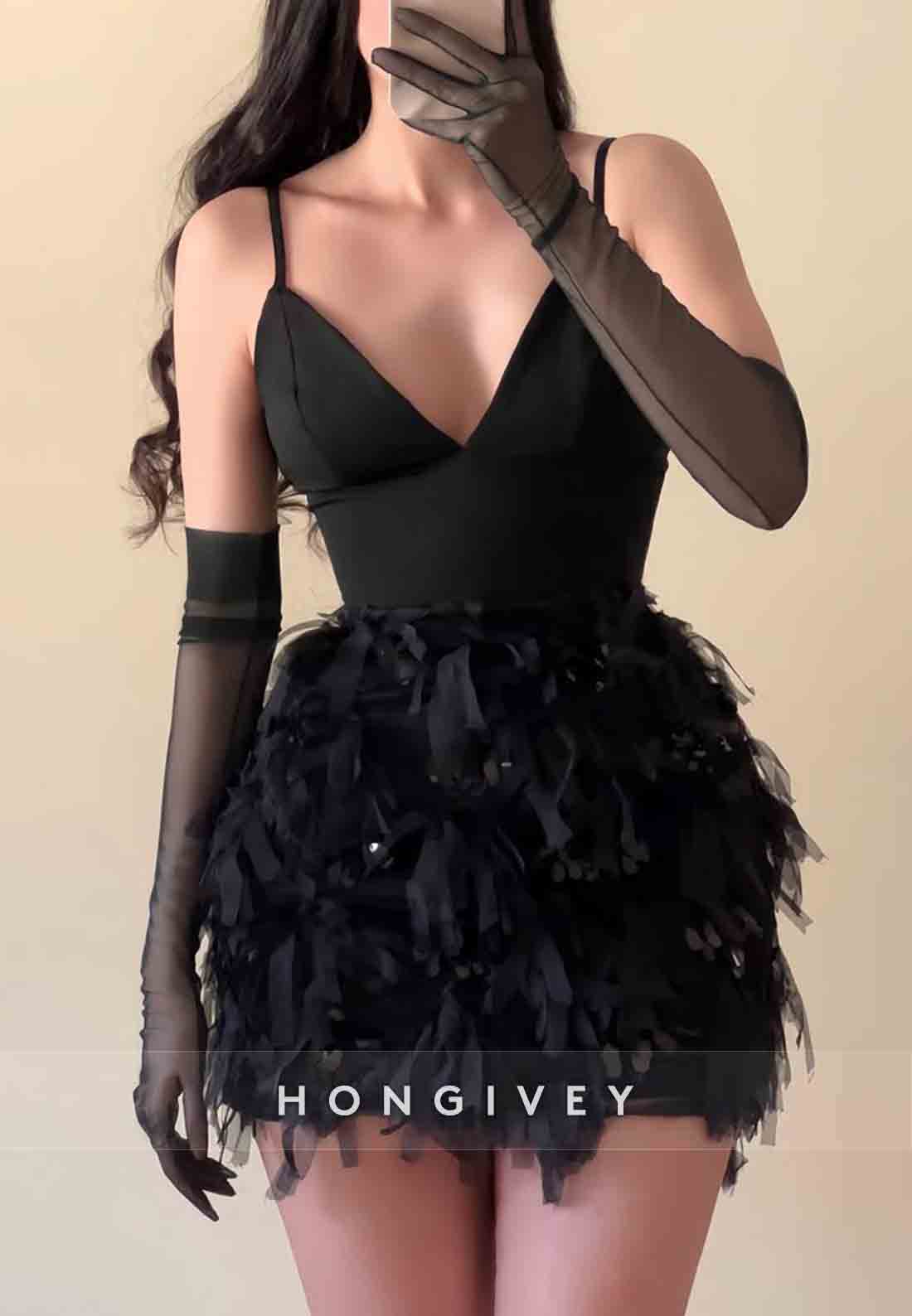 Spaghetti Straps Sheath Low V-Neck Sleeveless Mini Homecoming Dresses