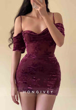 Spaghetti Straps Sheath Floral Print Sweetheart Mini Homecoming Dresses