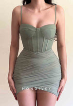 Sweetheart Sleeveless Spaghetti Straps Pleated Sheath Mini Homecoming Dresses