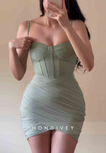Sweetheart Sleeveless Spaghetti Straps Pleated Sheath Mini Homecoming Dresses