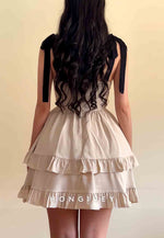 A-Line Ruched Sleeveless Regular Straps Short Homecoming Dresses with Bowknot