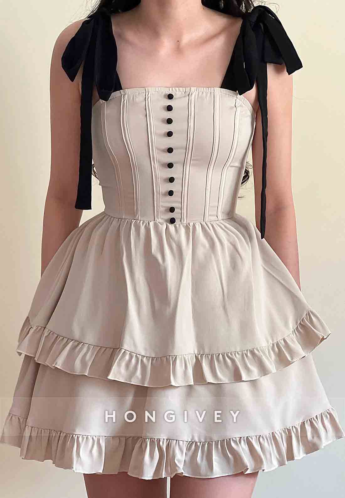 A-Line Ruched Sleeveless Regular Straps Short Homecoming Dresses with Bowknot
